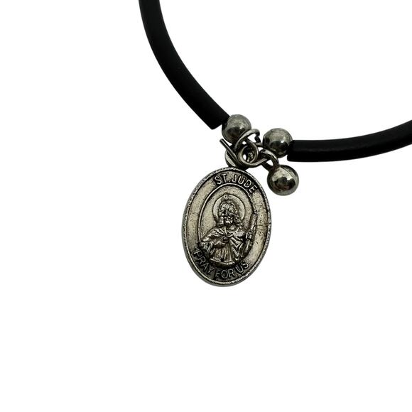 Catholic St. Anthony Medal Stretch Bracelet with Turquoise Beads Cross Charm - Picture 6 of 6